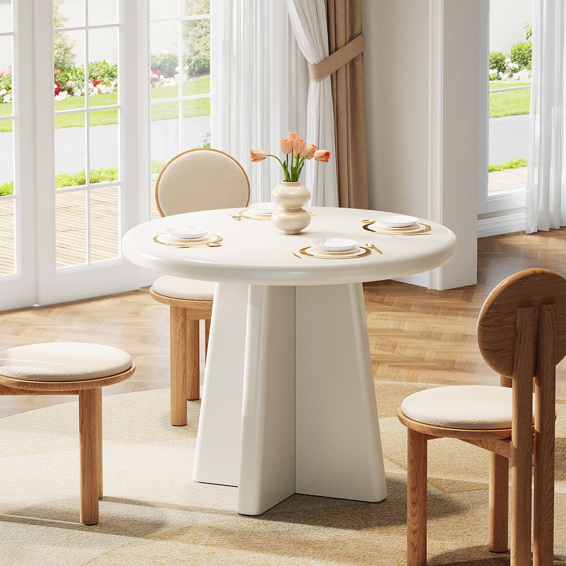 Alt View 2. Tribesigns - Dining Table with Engineered Wood Construction and Round Top for Everyday Meals and Family Gatherings - White.
