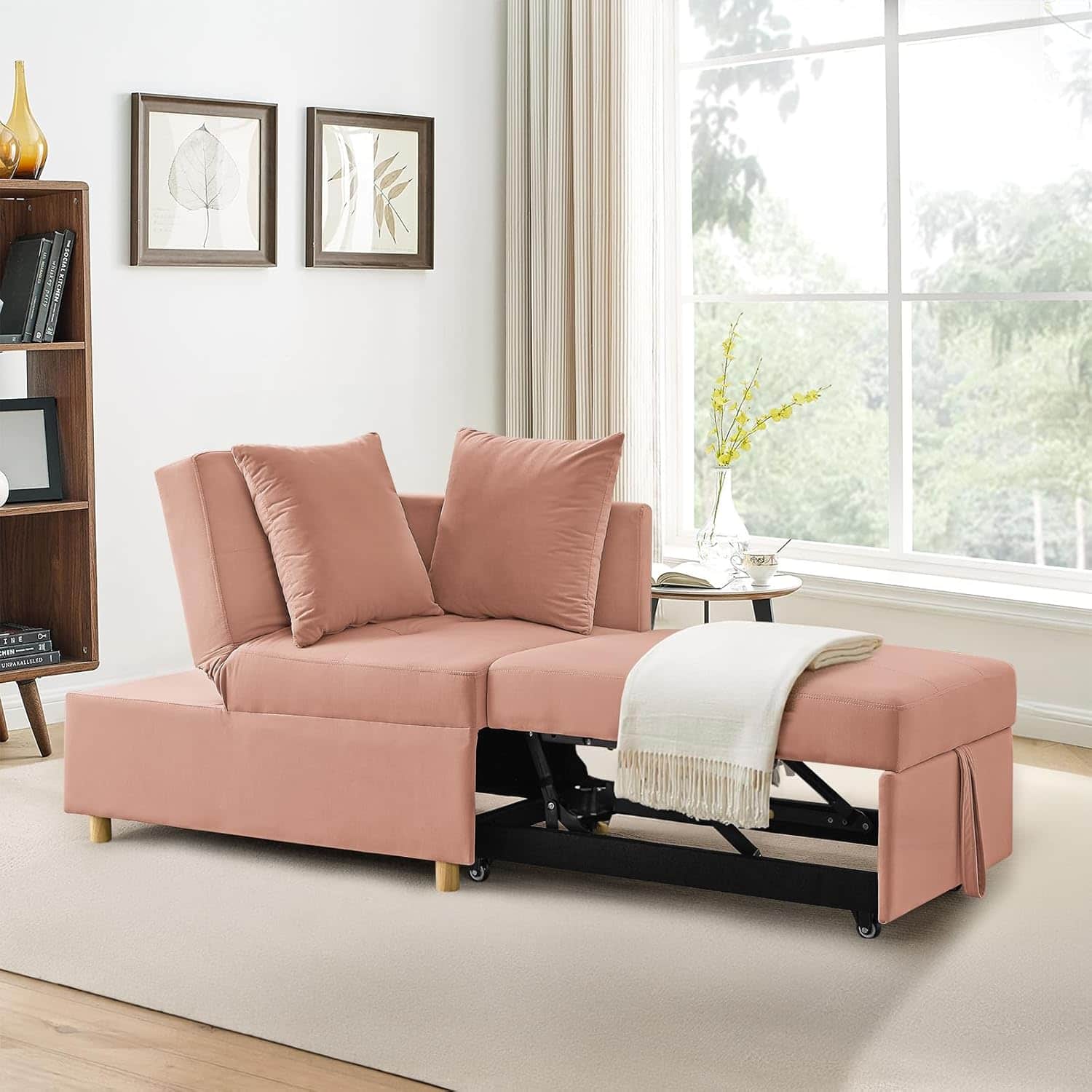 Trinkets Crazed - 69.7'' Convertible Sleeper Sofa Chair Bed, 3 in 1 Modern Pull Out Bed Sofa with Adjustable Backrest - Pink