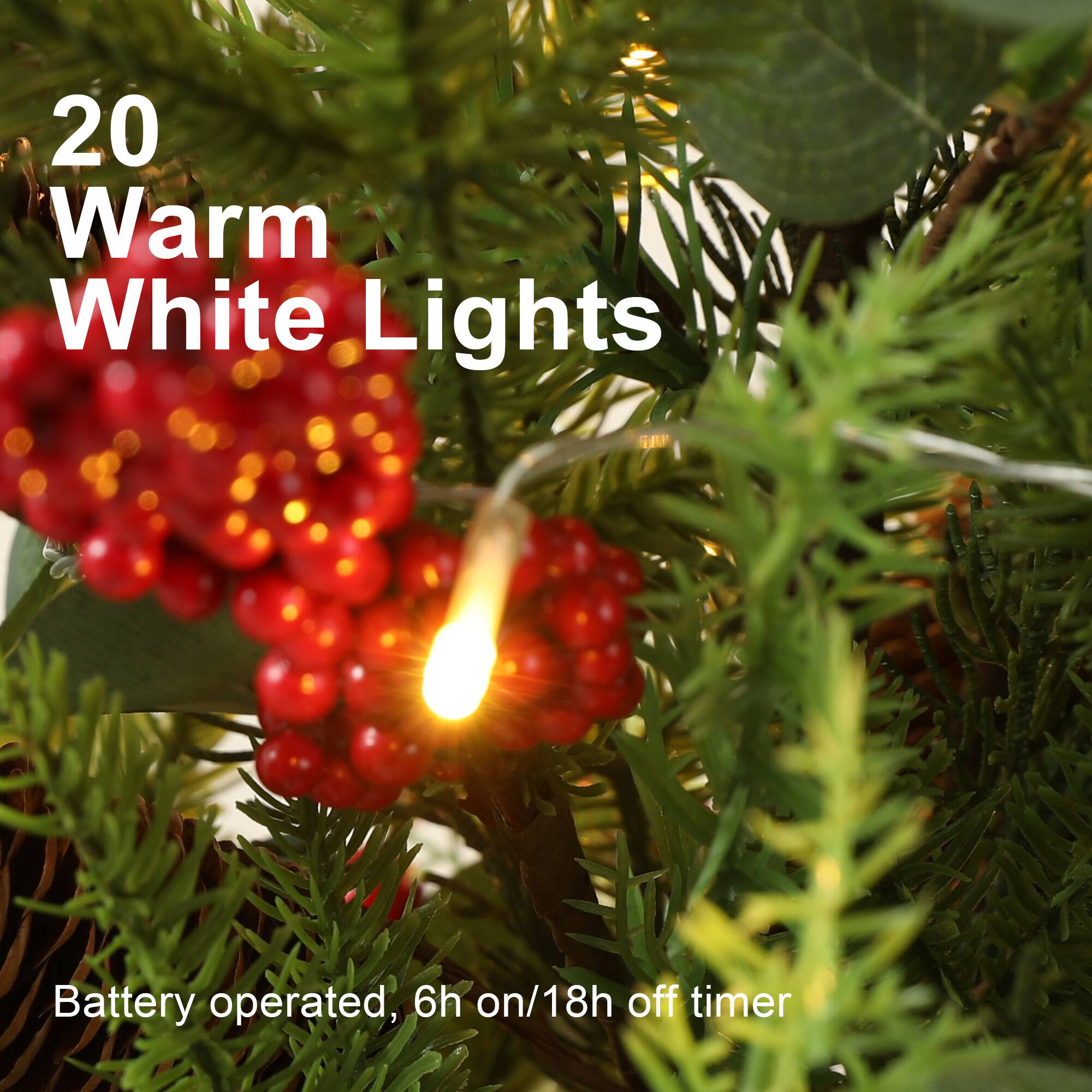 20 Warm White Lights  
Battery operated, 6h on/18h off timer