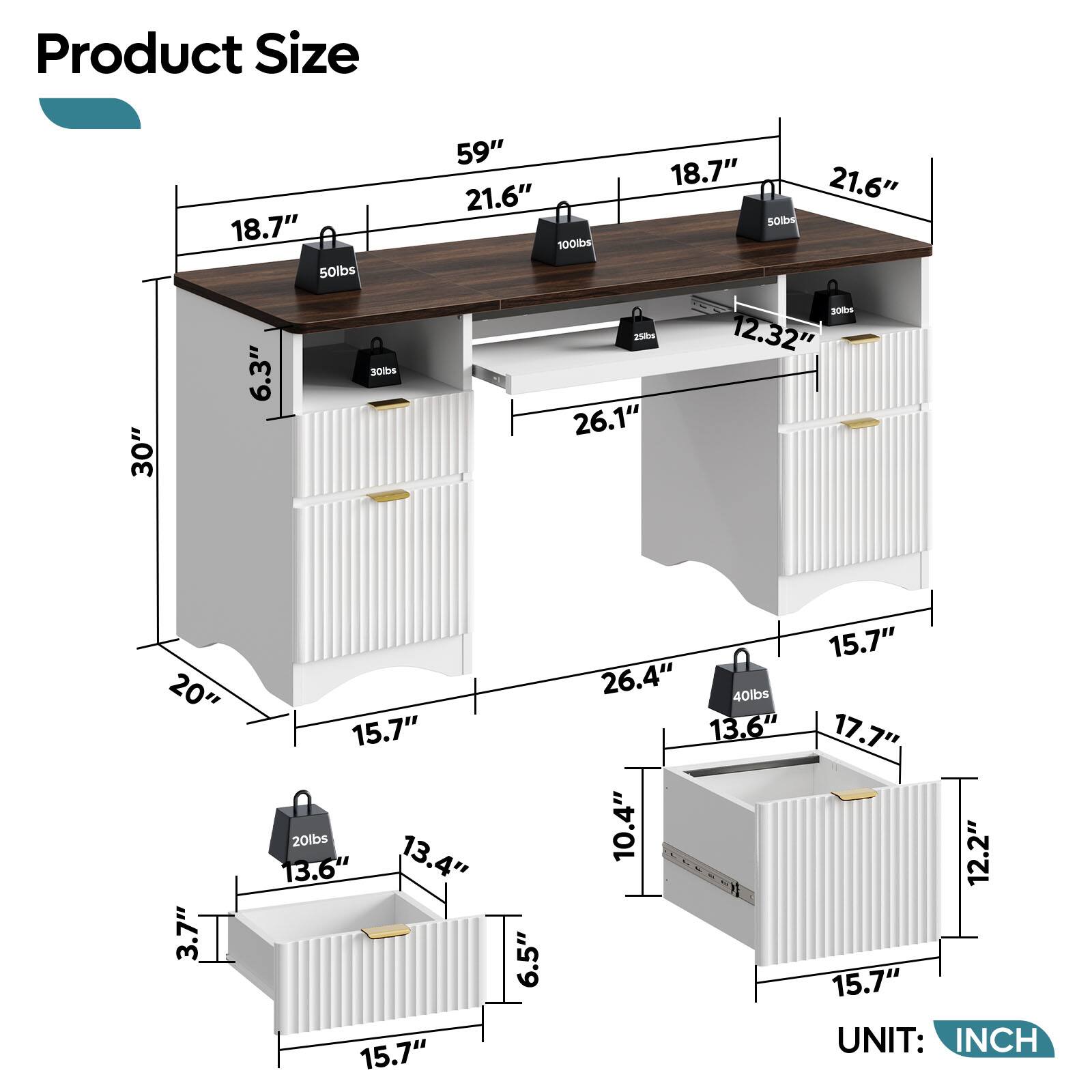 Product Size:

* 18.7" x 50lbs
* 59" x 21.6" x 100lbs
* 18.7" x 21.6" x 30lbs
* 25" x 26.1" x 30lbs
* 12.32" x 20" x 3.7" x 15.7" x 20lbs
* 13.6" x 13.4" x 15.7" x 6.5" x 26.4" x 40lbs
* 13.6" x 10.4" x 15.7" x 17.7" x 12.2" x 15.7"