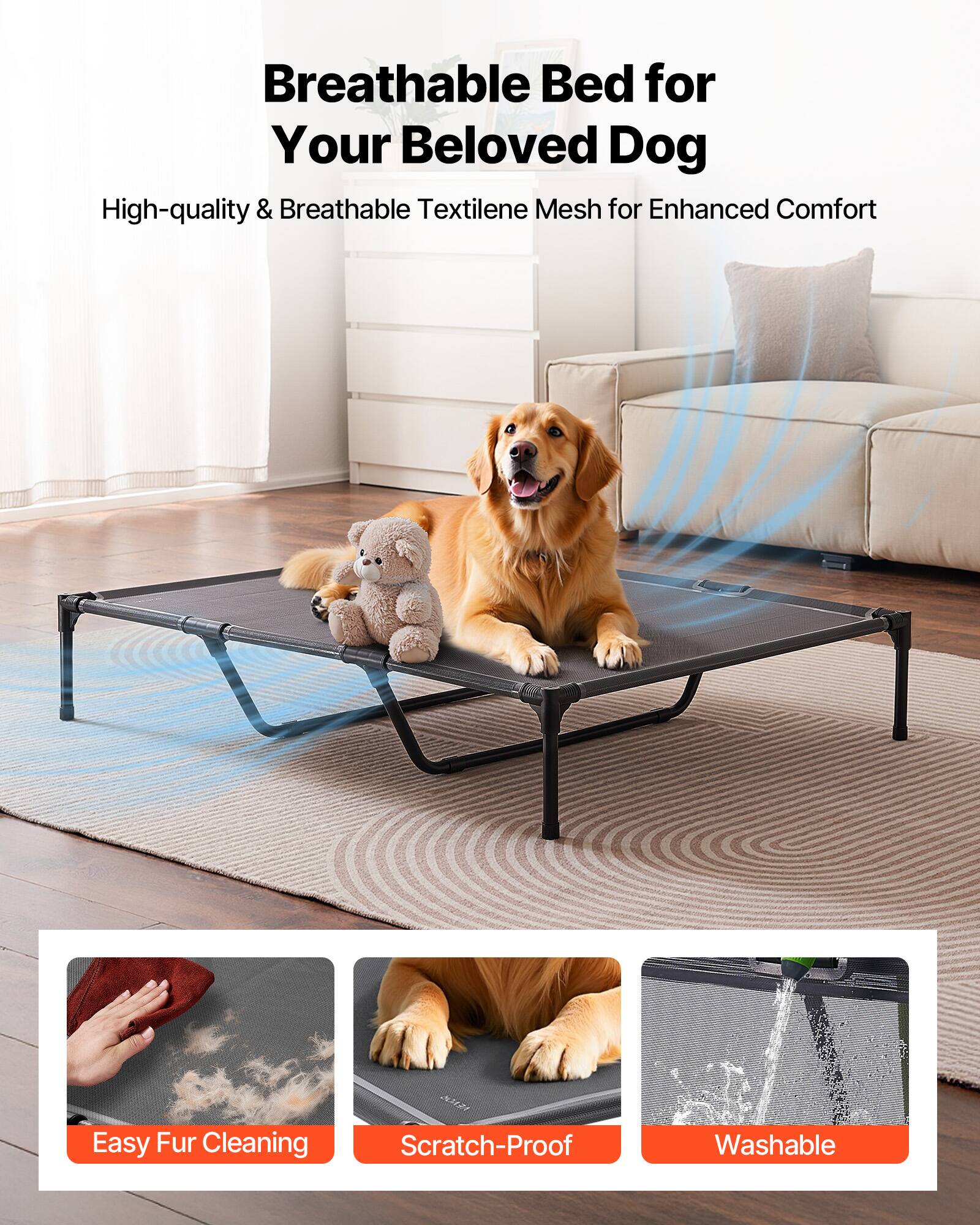 Breathable Bed for Your Beloved Dog

High-quality & Breathable Textilene Mesh for Enhanced Comfort

Easy Fur Cleaning

Scratch-Proof

Washable