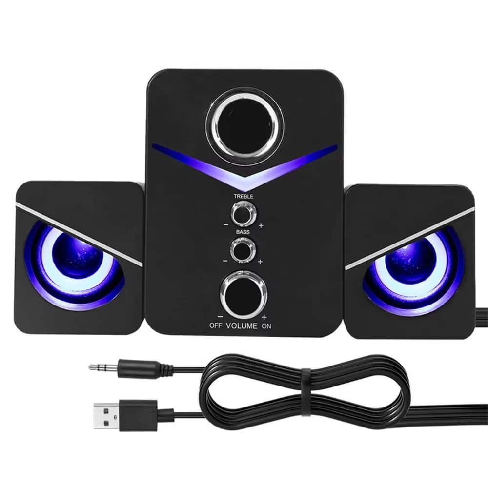 PRIMEPLUS - 2.1 Channel Gaming Speaker System with Subwoofer and LED Lights - Black