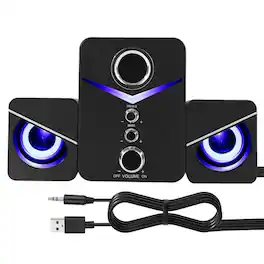 PRIMEPLUS - 2.1 Channel Gaming Speaker System with Subwoofer and LED Lights - Black