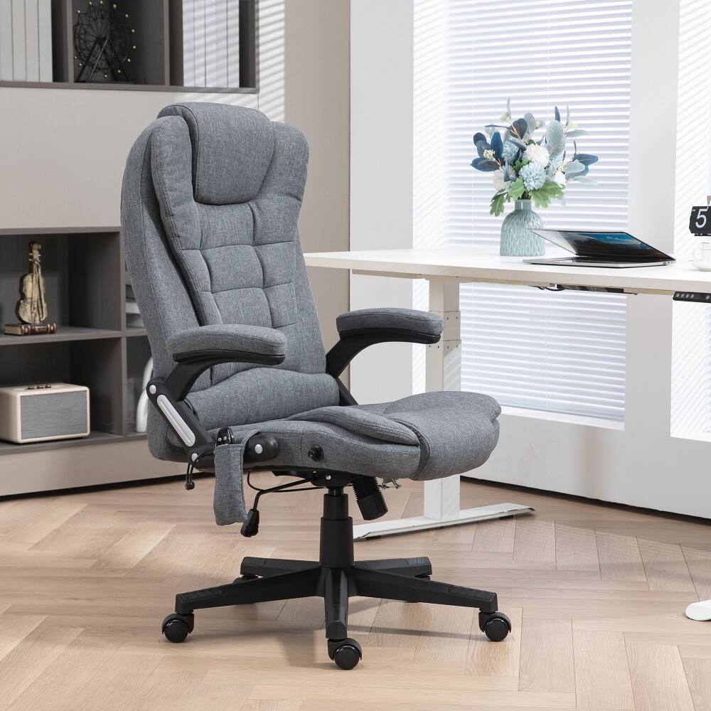 Angle. Loheer - Loheer Massage Office Chair with Heat Gray Linen Reclining High Back 6 Point Vibrating Desk Chair - Gray.