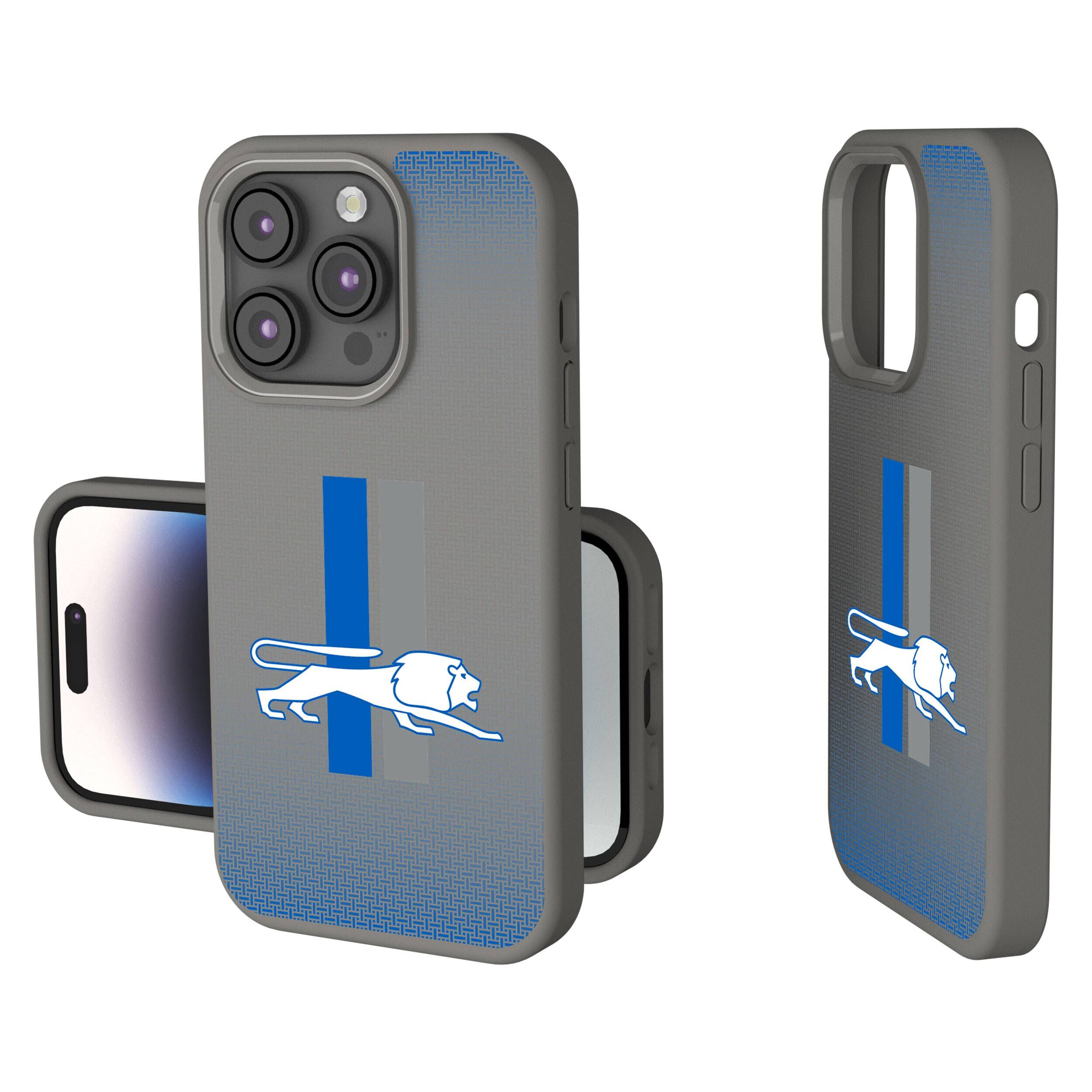 Front. Keyscaper - Detroit Lions Linen Logo iPhone Soft Touch Case - 14 Plus - Gray.