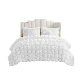 Gracie Mills - Hydra 3 Piece Stripe Ruched Comforter Set - White