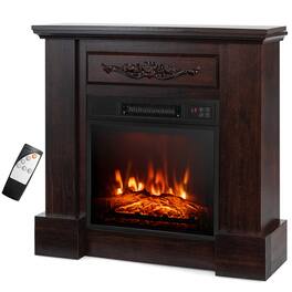 Costway - 32" Electric Fireplace Mantel TV Stand Space Heater w/Remote Control 1400W - Brown