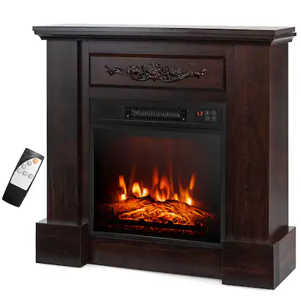 Front. Costway - Costway 32" Electric Fireplace Mantel TV Stand Space Heater w/Remote Control 1400W Brown - Brown.
