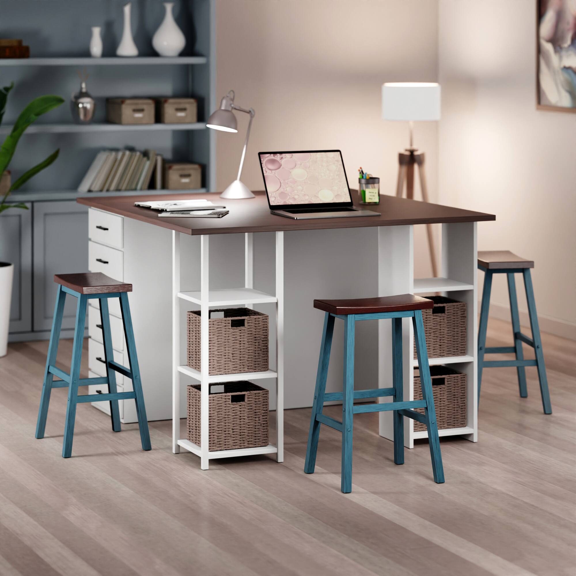Alt View 6. Winsome Wood - Satori Saddle Seat Bar Stool - Walnut/Rustic Teal.