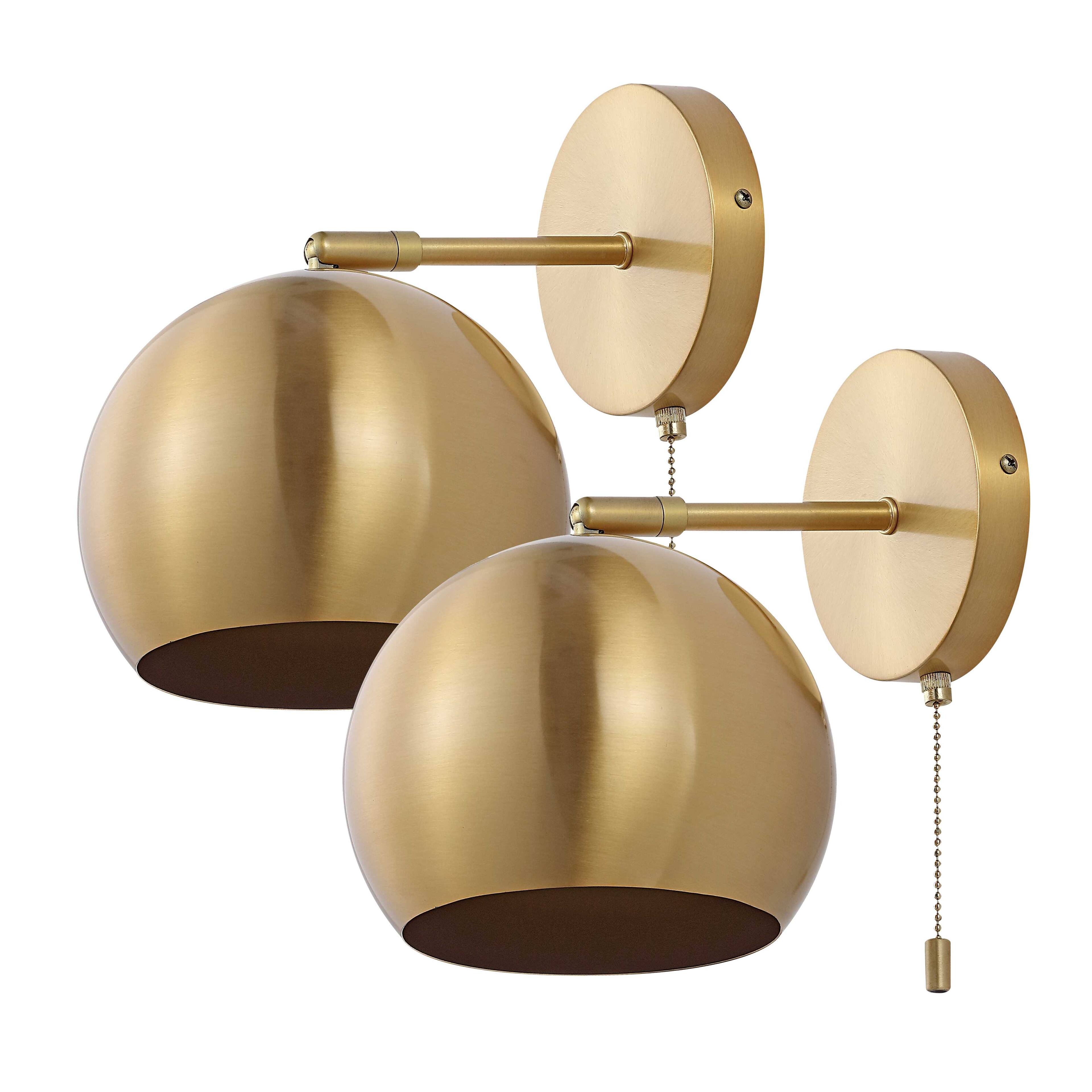 Alt View 5. Jonathan Y - Tierra 7" 1-Light Modern Midcentury Iron LED Sconce with Pull-Chain Switch, Brass Gold (Set of 2) - Brass Gold.