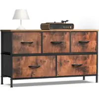 Bestier - 5 Drawer 39.4 in.W Fabric Storage Tower Dresser Wooden Top for Kid Room, Closet, Entryway, Nursery - Brown - Front_Zoom