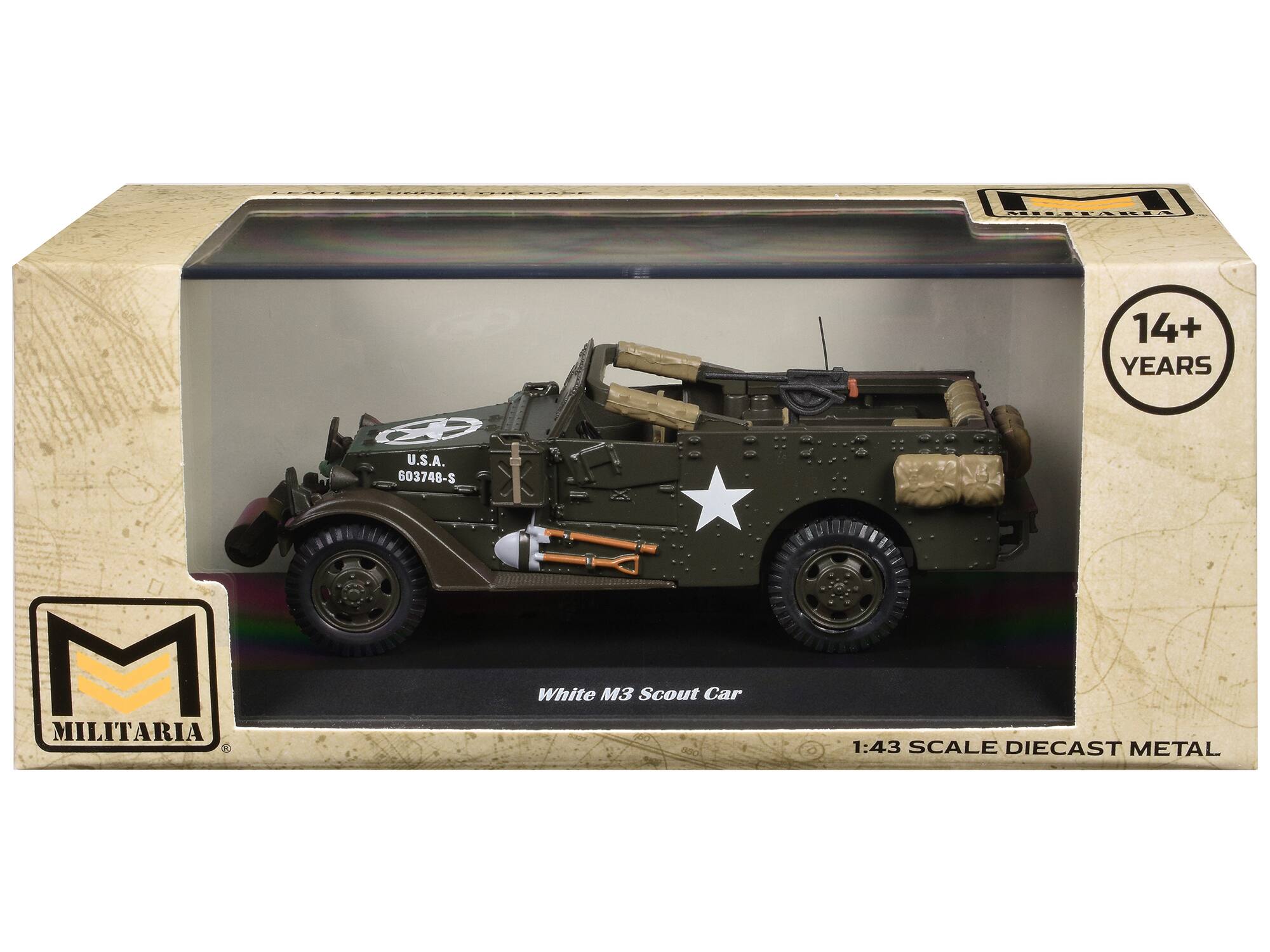 14+ YEARS U.S.A. 603748-S M MILITARIA R White M3 Scout Car 1:43 SCALE DIECAST METAL