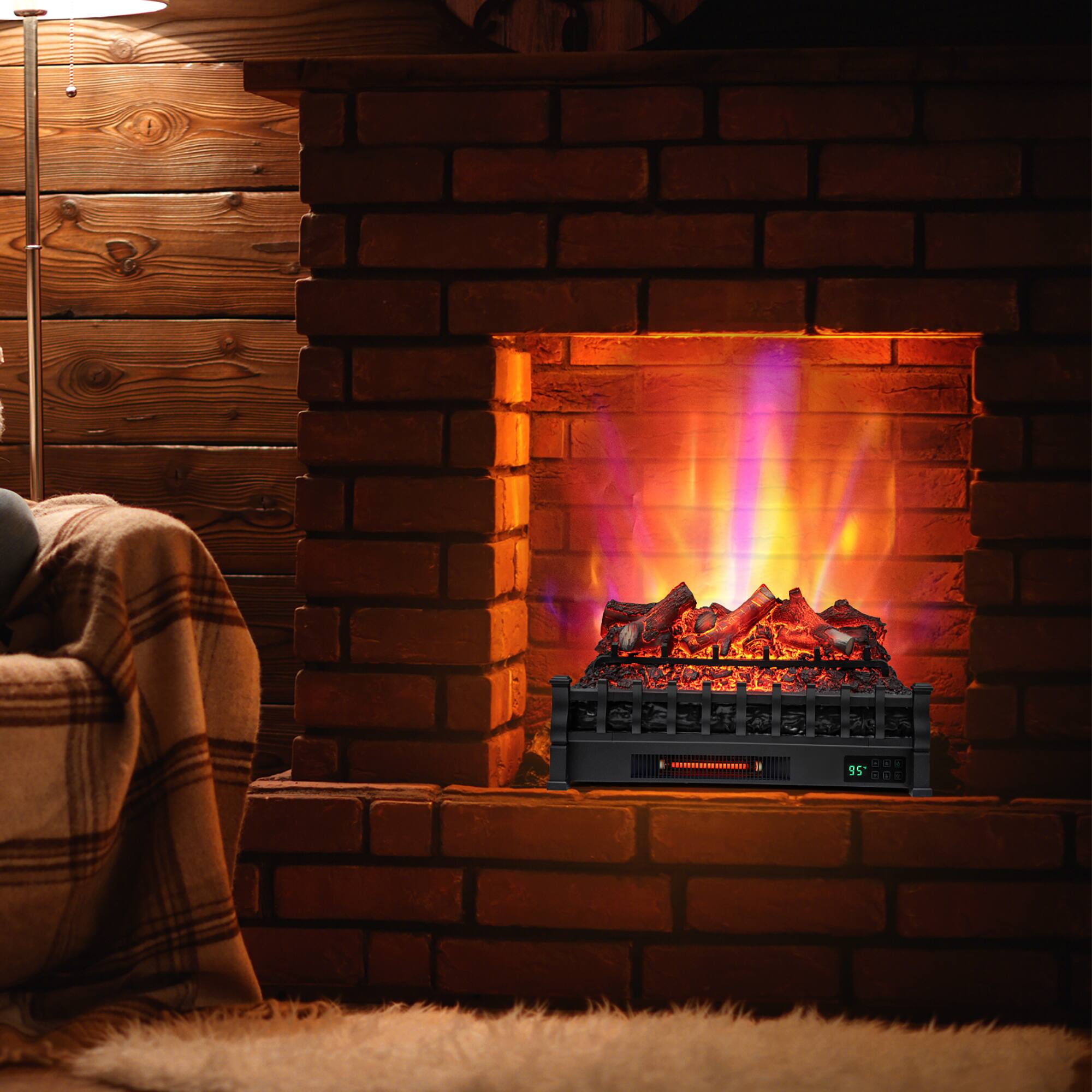 Alt View 4. Gymax - Gymax 26'' Infrared Quartz Electric Fireplace Heater W/ Lemonwood Logs Thermostat - Black.
