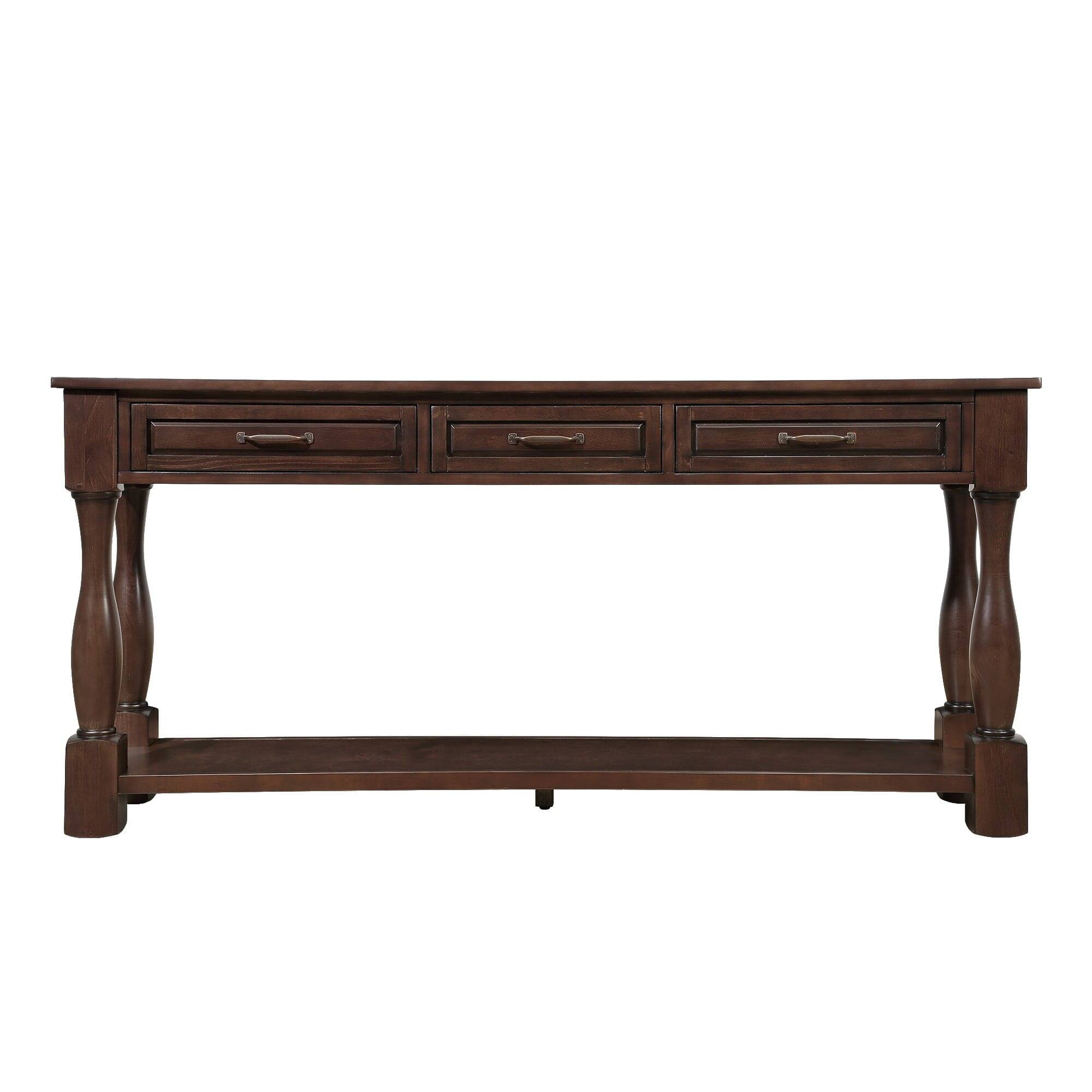 Alt View 2. Kadyn - 63inch Long Wood Console Table with 3 Drawers and 1 Bottom Shelf for Entryway Hallway, Espresso - Brown.