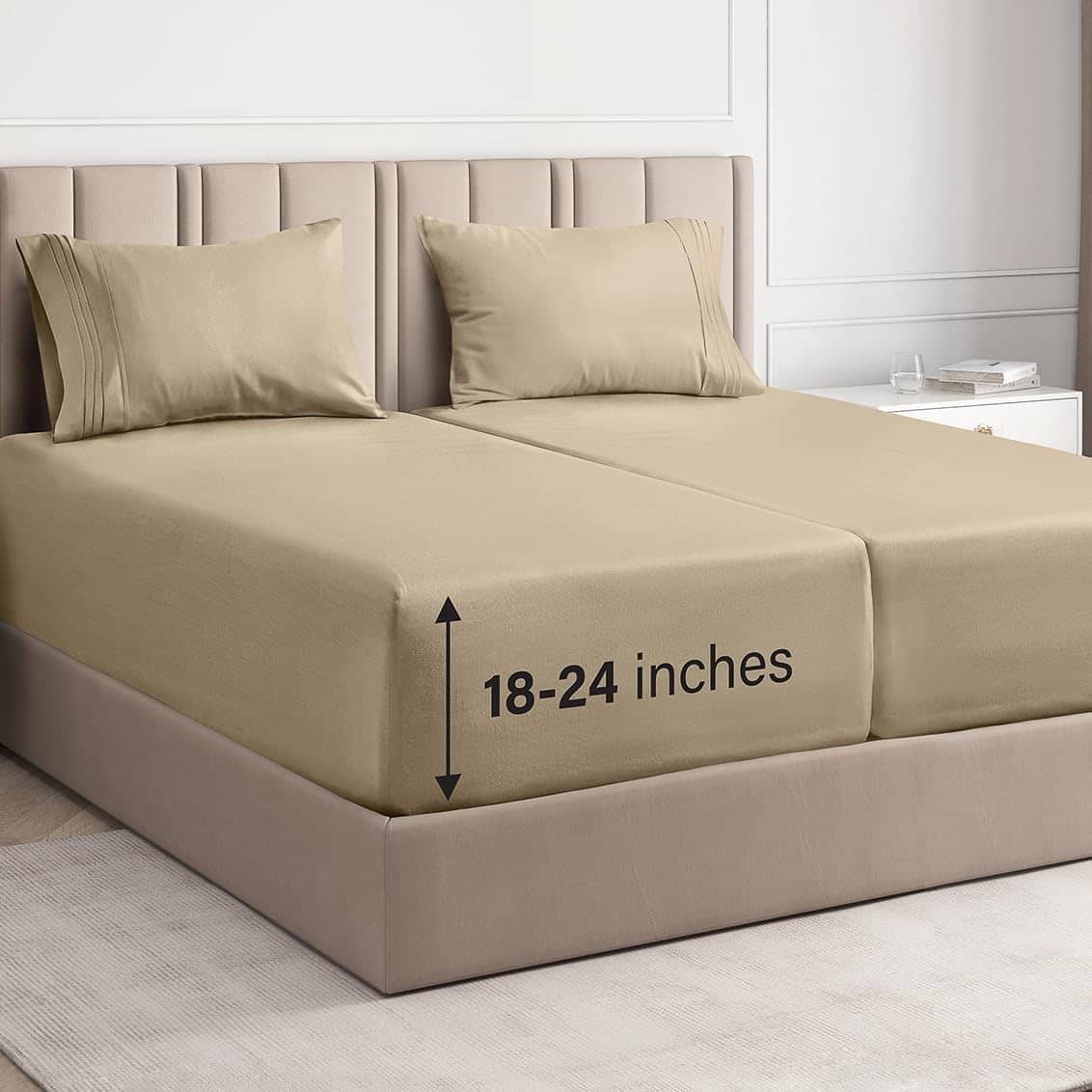 CGK Linens - Extra Deep Pocket 4 Piece Sheet Set - Soft Bed Sheets, Fits 18"-24" Mattresses - Split king - Cream