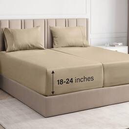 CGK Linens - Extra Deep Pocket 4 Piece Sheet Set - Soft Bed Sheets, Fits 18"-24" Mattresses - Split king - Cream