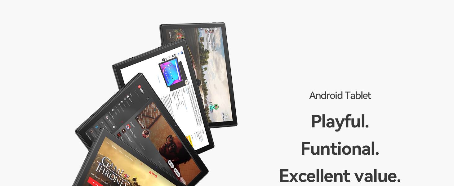 Sure, here is the corrected and grouped text:

---

**Android Tablet**

- Playful.
- Functional.
- Excellent value.

---

**Music**

- aaR 1 3 u
- B. O 5 o
- Miussis Ta-qecin
- nothing_to_tnsc

---

**THRONF OF NETFLIX**

- 25200

---

**GAME OF THRONES**