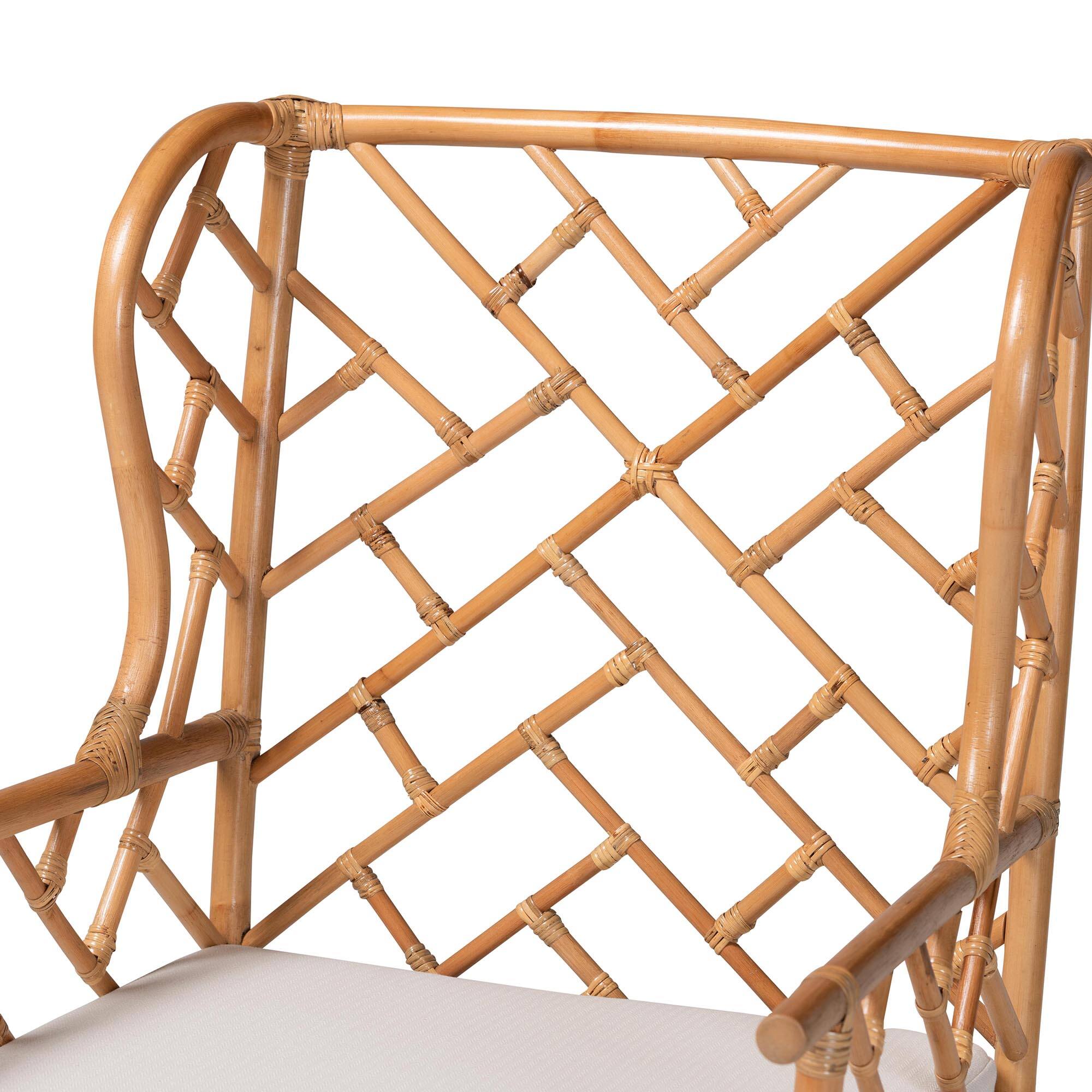 Alt View 1. bali & pari - Ray Natural Rattan Wingback Armchair with Removable Cushion - Natural Rattan.