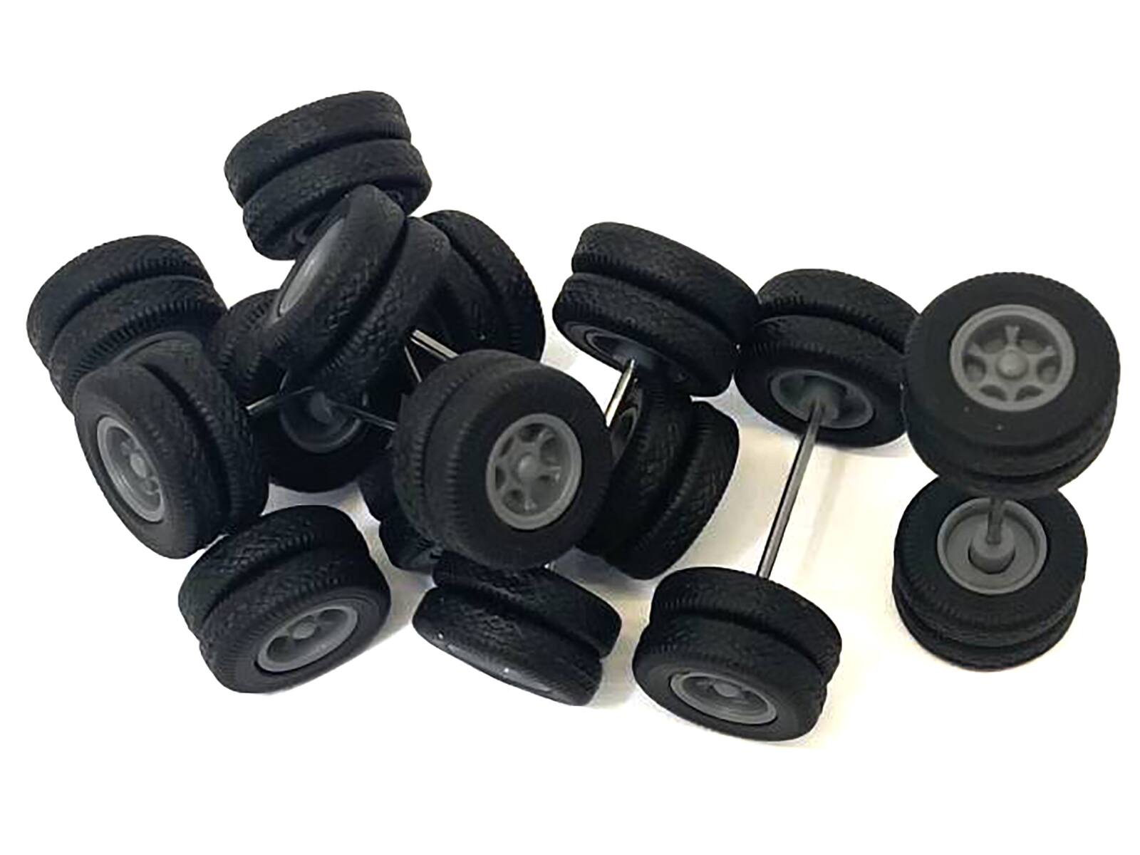 Angle. Promotex - 6-Spoke Rear Wheelset Set of 8 pieces 1/87 (HO) Plastic Model by Promotex - Black.