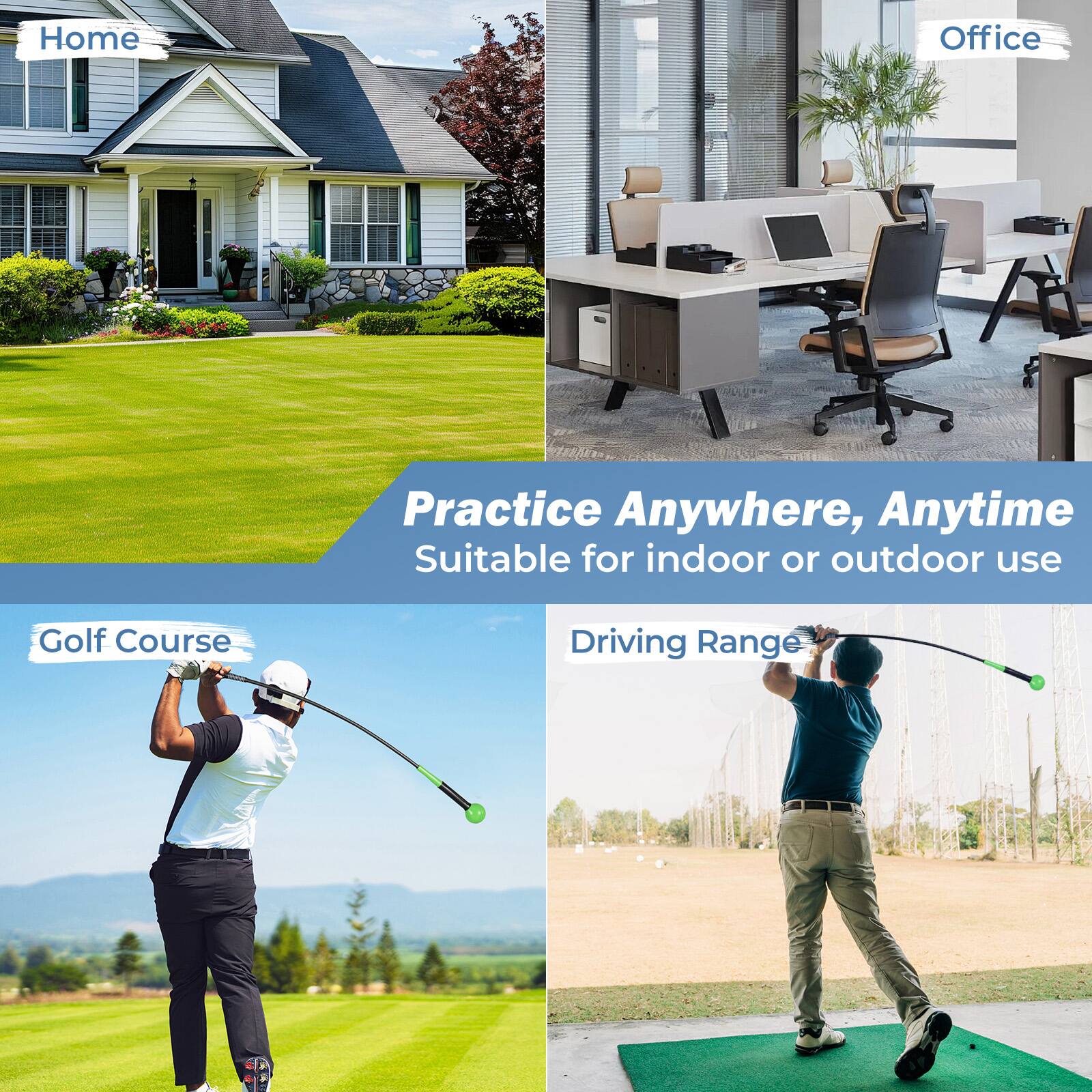 Home Office Practice Anywhere, Anytime  
Suitable for indoor or outdoor use  
Golf Course Driving Range