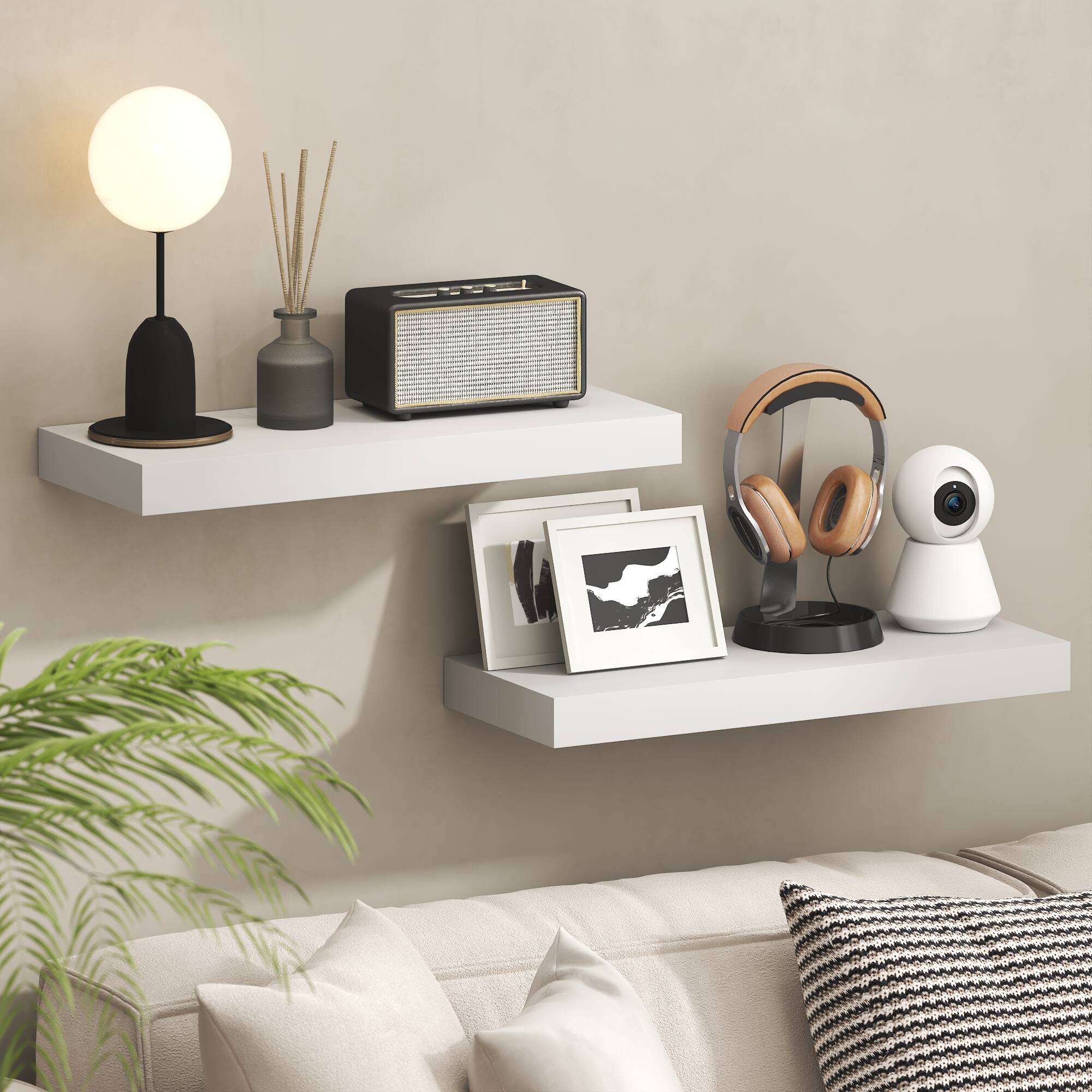 Alt View 1. Furinno - TANNA Floating Shelves for Wall 9 x 24 Wall Shelf, Set of 2, Wall Mounted Shelf with Invisible Bracket, 2-in Thick - White.