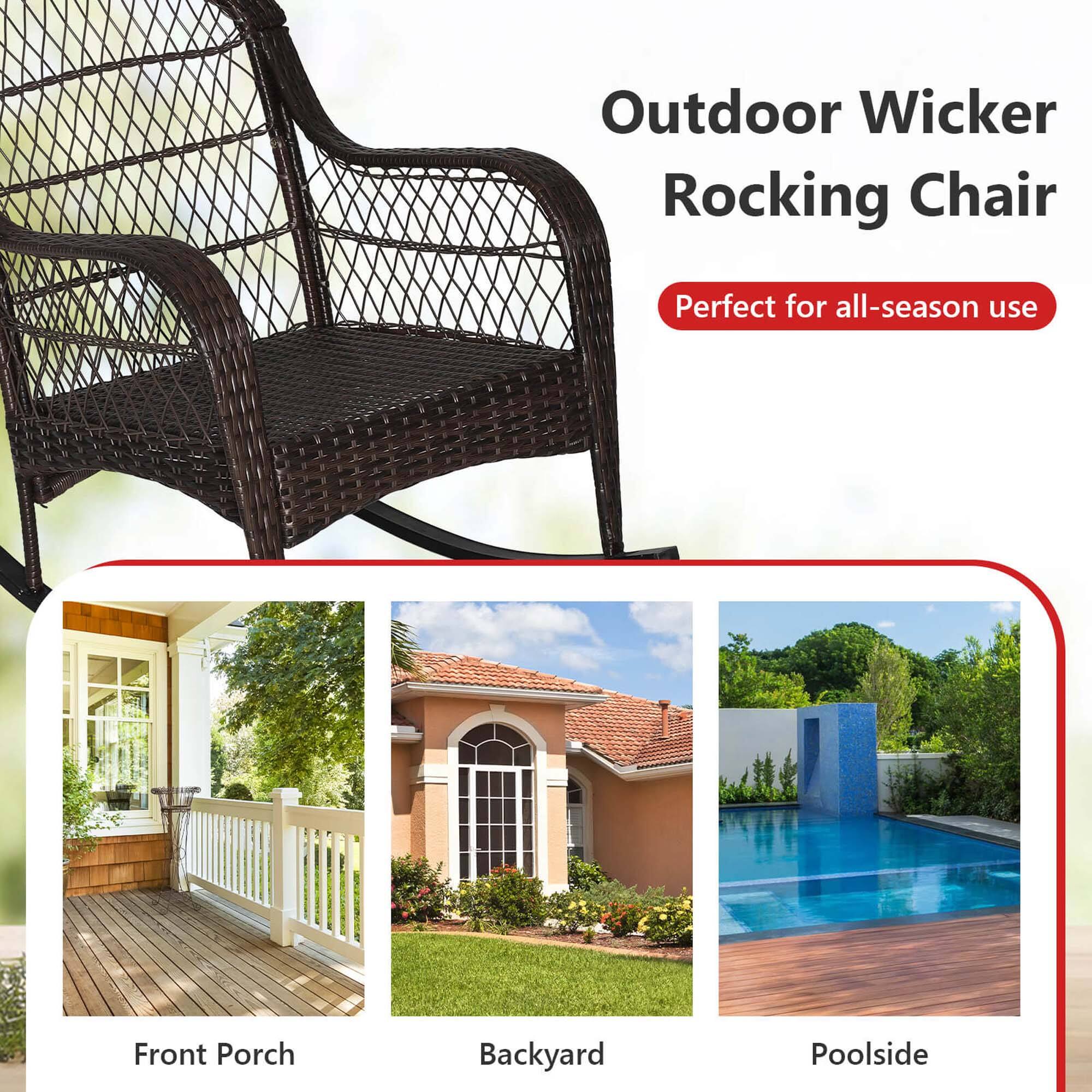 Outdoor Wicker Rocking Chair: Perfect for all-season use.