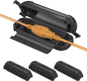 BN-LINK - Outdoor Extension Cord Safety Cover 3-Pack, Weather-Resistant, 4-Latch Seal for 12/14/16 AWG Cords and Lights - Black