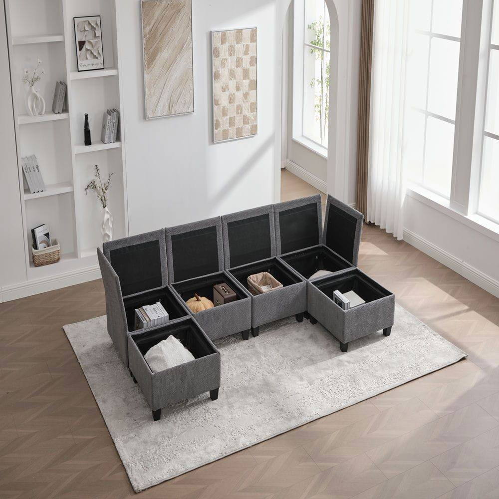 Alt View 4. Kadyn - U-Shaped 6-Seat Sectional, Convertible Modular Design with Chaise and Storage Ottoman, Gray - Gray.