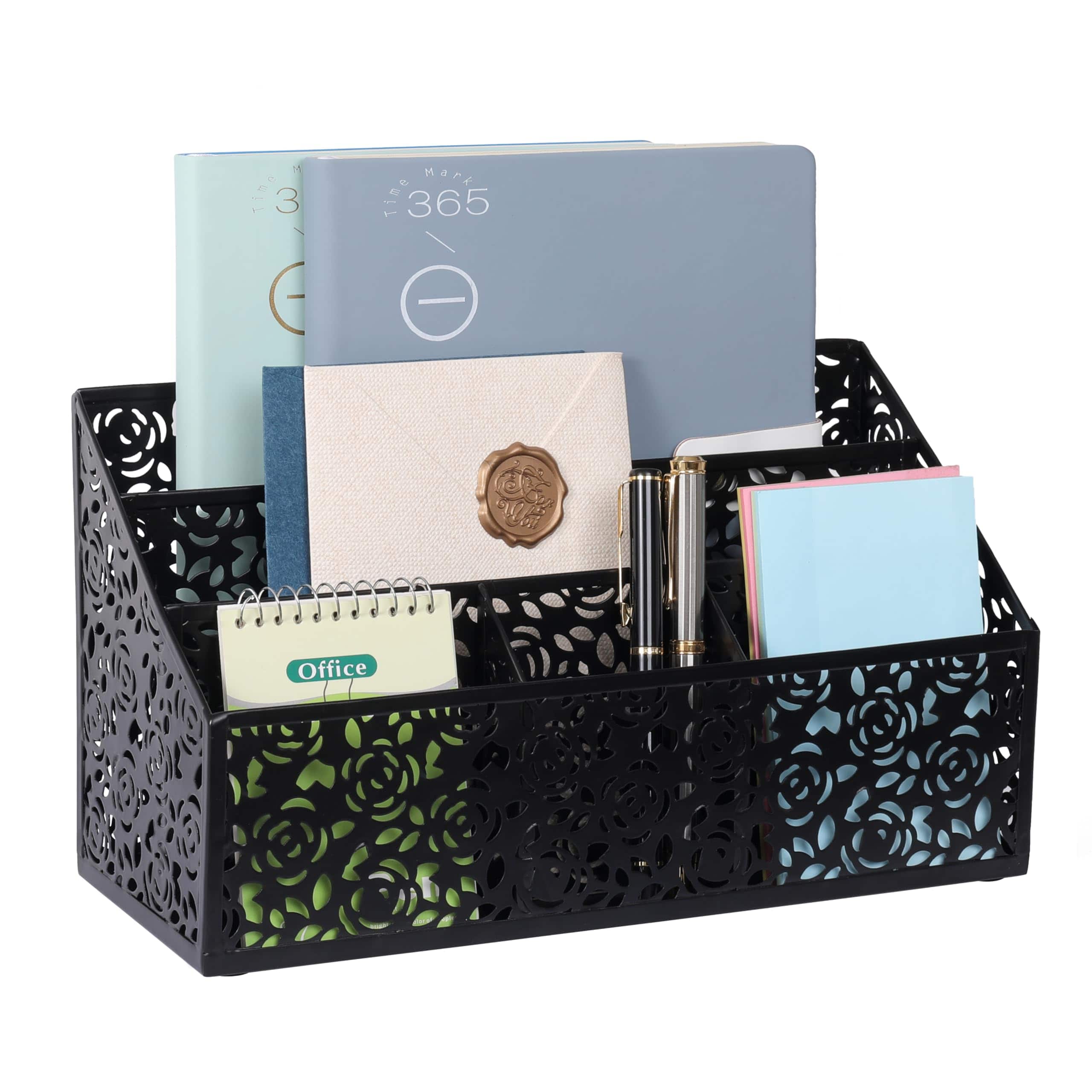 Dapper Styles - Modern Countertop Organizer Desk Accessories - For Bills Letters Papers Mail Sorter Pencil Holder - Black