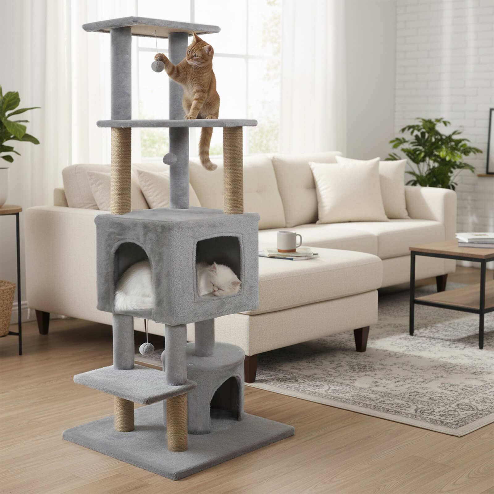 Alt View 3. Costway - Costway 64" Tall Cat Tree with 2 Large Condos, Jute Scratching Posts, Plush Top Perch - HCST11124.