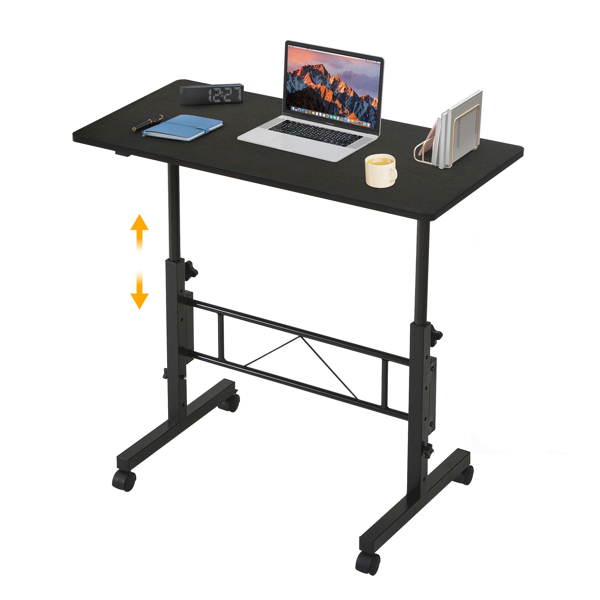 Vecelo - Standing Desk Adjustable Height, Home Office Desks,Mobile Stand Up Desks with Wheels Small Computer Desk Rolling Desk - Black