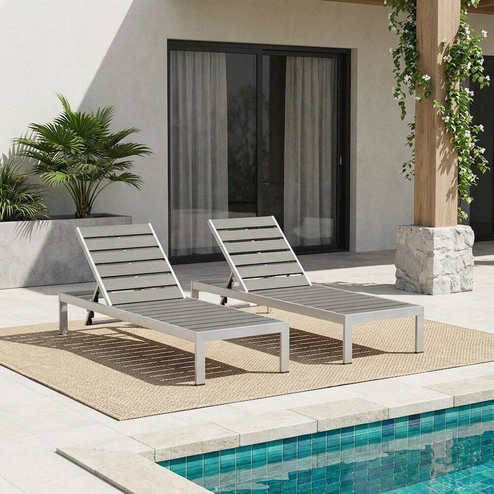 Angle. Outdoor Escape - Outdoor Patio Aluminum Lounge Chairs Set Of 2 With Ergonomic Backrests - Gray.