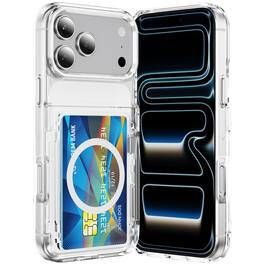 UUCOVER - For Apple iPhone 17 Pro Max Clear Magnetic Case with Hidden Card Holder and Kickstand Dual Layer Shockproof Protection - White