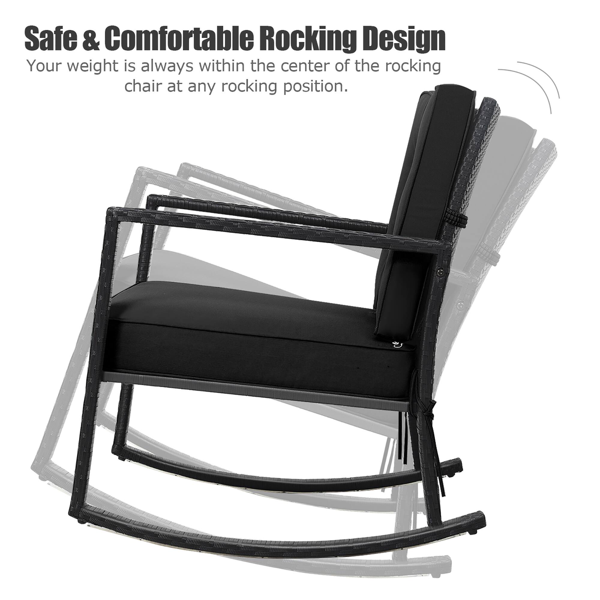 Safe & Comfortable Rocking Design
Your weight is always within the center of the rocking chair at any rocking position.