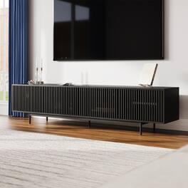 POVISON - 94.49"Mid-Century Modern TV Stand,Modern TV Console,Entertainment Center Media Console,with Openwork Iron Legs - Black