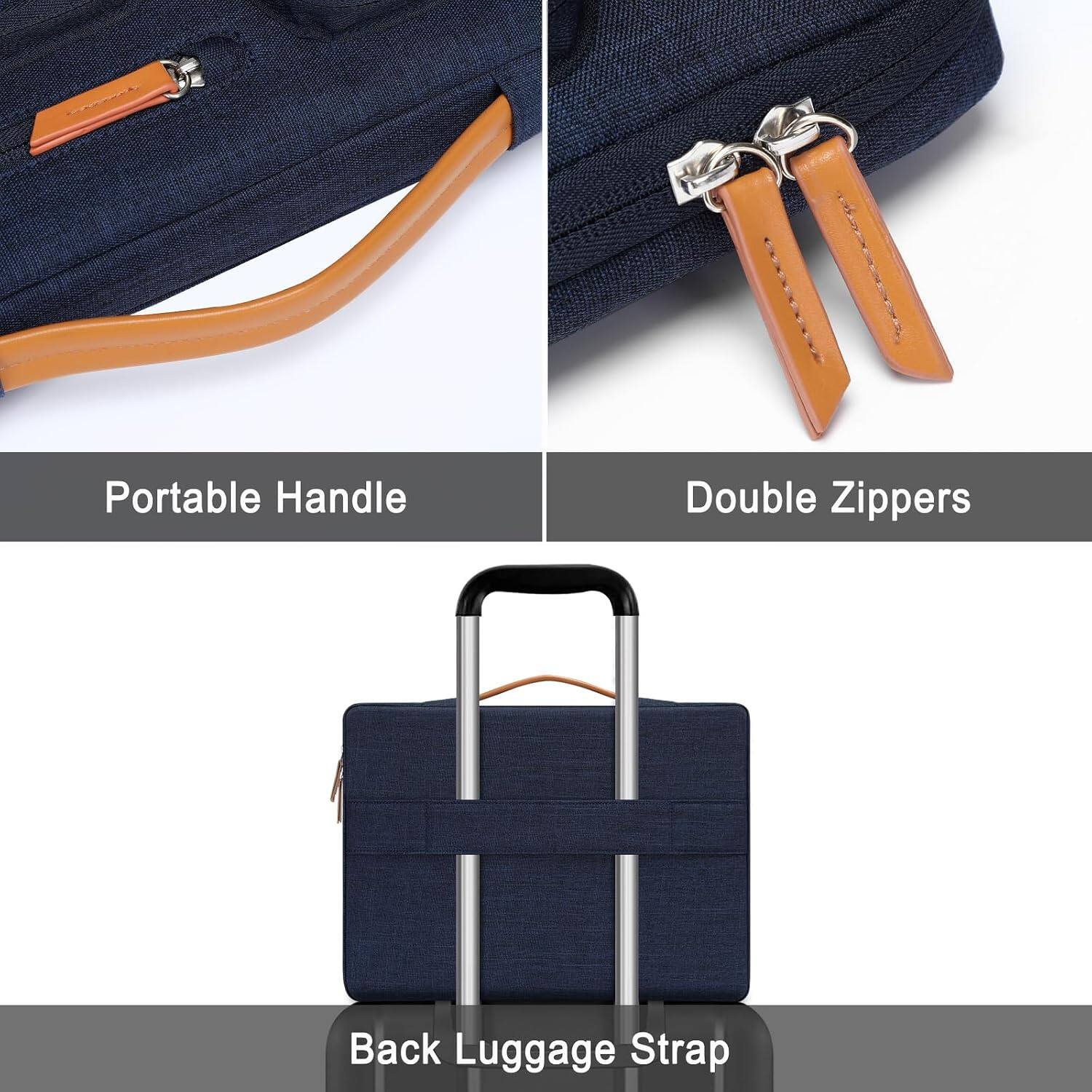 Portable Handle  
Double Zippers  
Back Luggage Strap