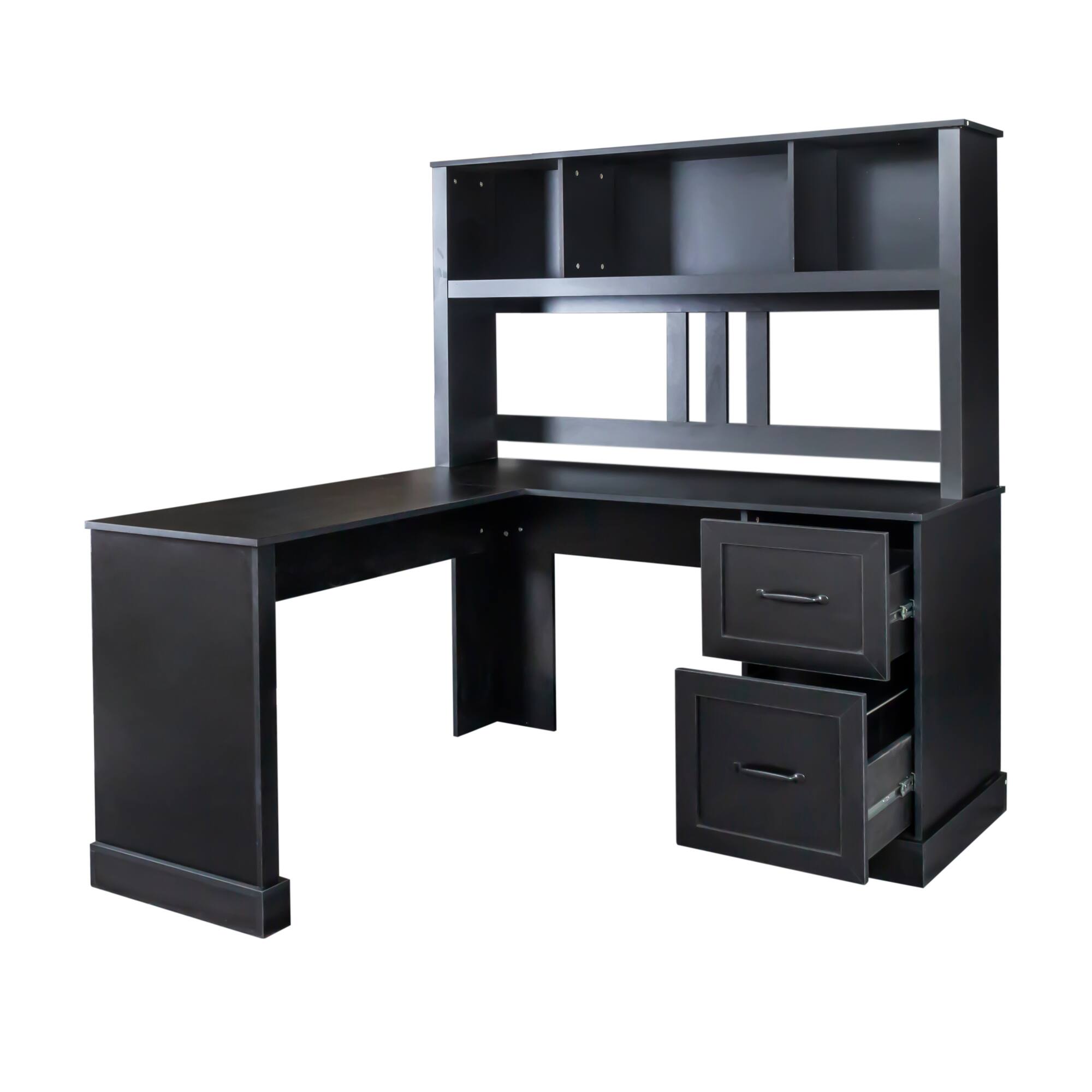 Alt View 8. GOODSILO - Home Office Computer Desk with Hutch - Black.