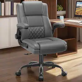Brick Attic - Executive Leather Office Chair with Adjustable Flip-up Arms and Lumbar Support,Adjustable Hight Swivel Desk Chair - DarkGray