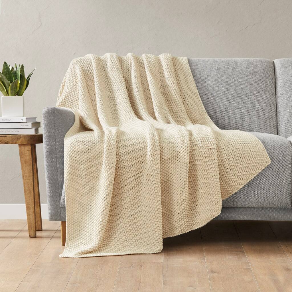 Alt View 1. Gracie Mills - Gracie Mills Lessie Knit Cottage Throw Blanket - Ivory.