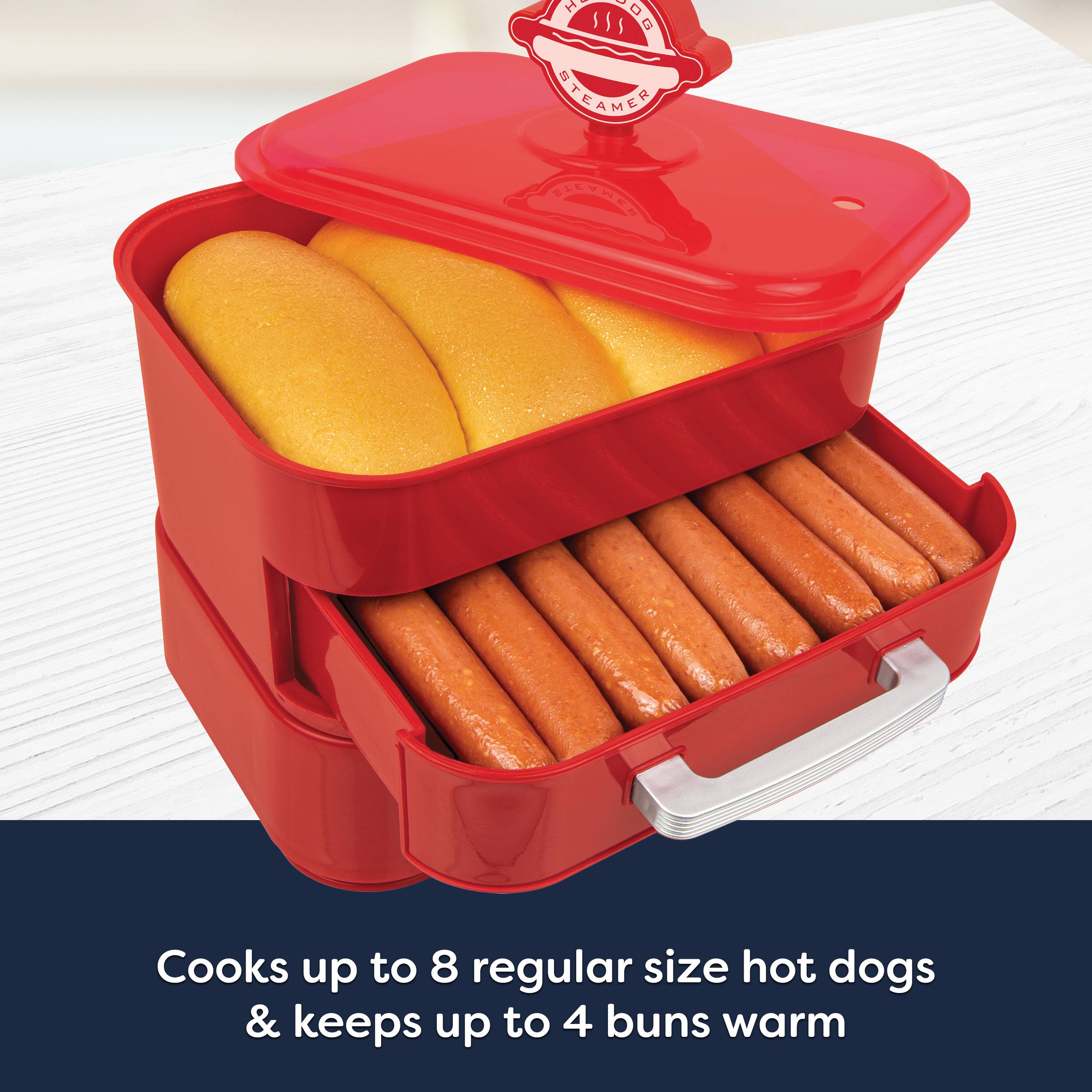 Se STEAMER BLEPSCS Cooks up to 8 regular size hot dogs & keeps up to 4 buns warm