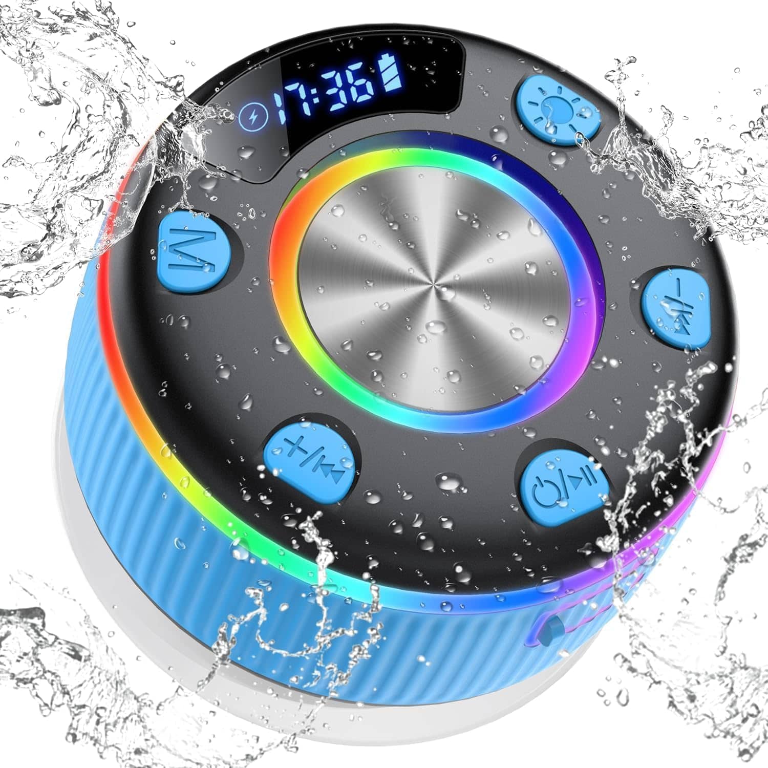 Dazzed Corner - Bluetooth Shower Speaker, Portable Bluetooth Speakers with RGB Lights - Blue