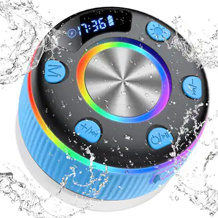 Front. Dazzed Corner - Bluetooth Shower Speaker, Portable Bluetooth Speakers with RGB Lights - Blue.