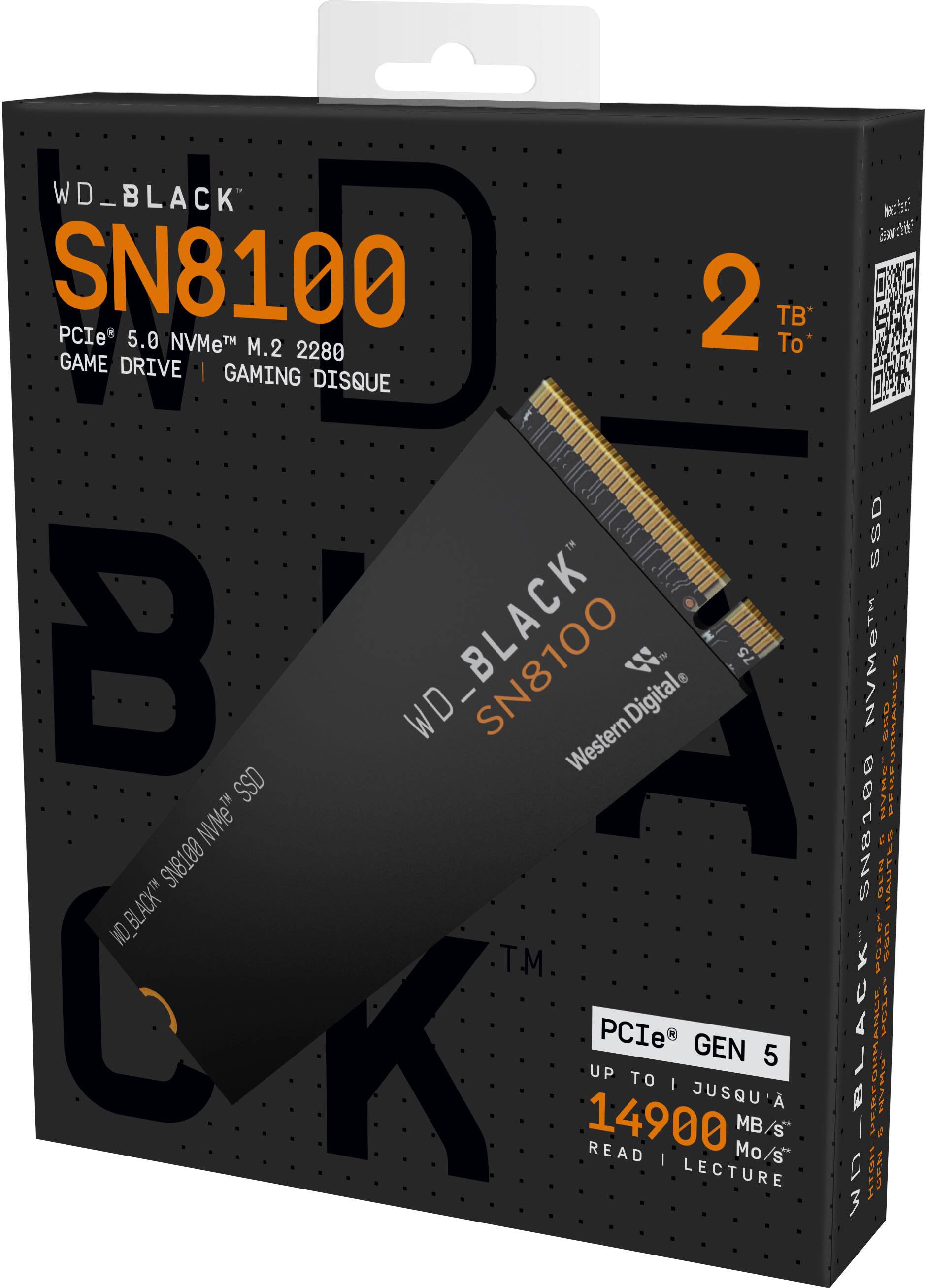 WD_BLACK SN8100 2TB PCIe 5.0 NVMe M.2 SSD Gaming Drive | Gaming Disque B | WD_BLACK Western Digital 2.75 SSD NVMe T OOT8NS ND_BLACK TM PCIe GEN 4 14900 READ UP TO 3400 MB/s WRITE UP TO 2900 MB/s 512GB - 2TB PERFORMANCE / NVMe WD BLACK ANGE PETE PERFORMANCE / NVMe