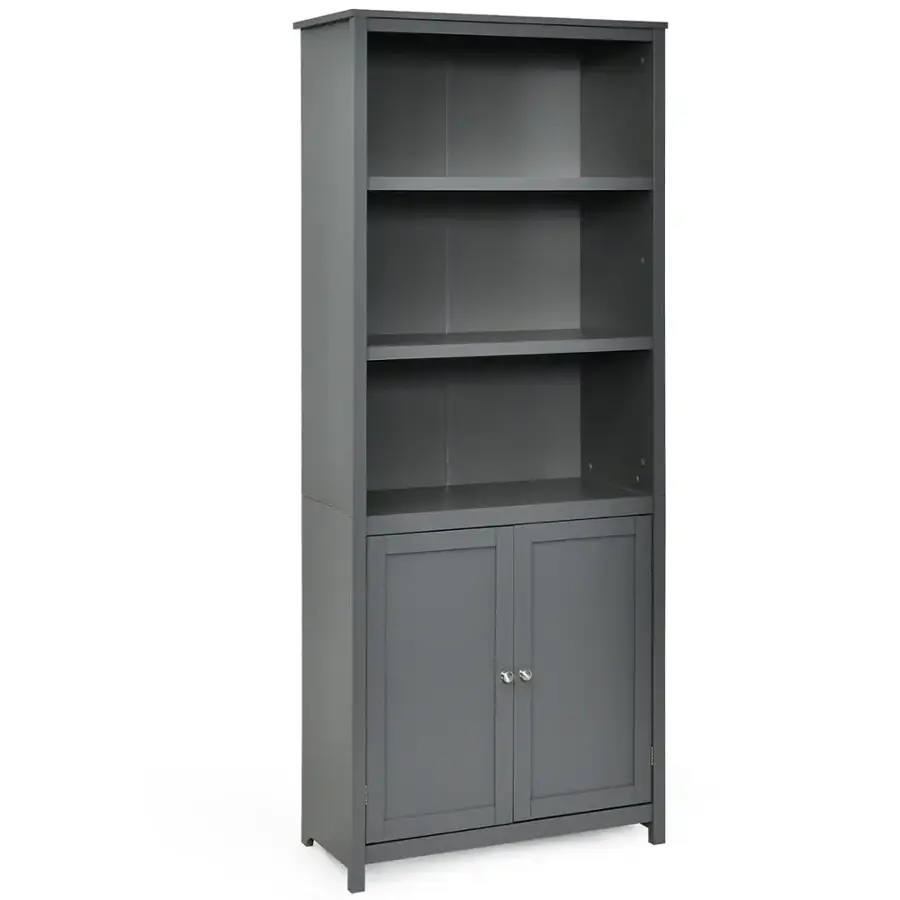 Alt View 18. Costway - Bookcase Shelving Storage Wooden Cabinet Unit Standing Bookcase W/Doors Gray - Gray.