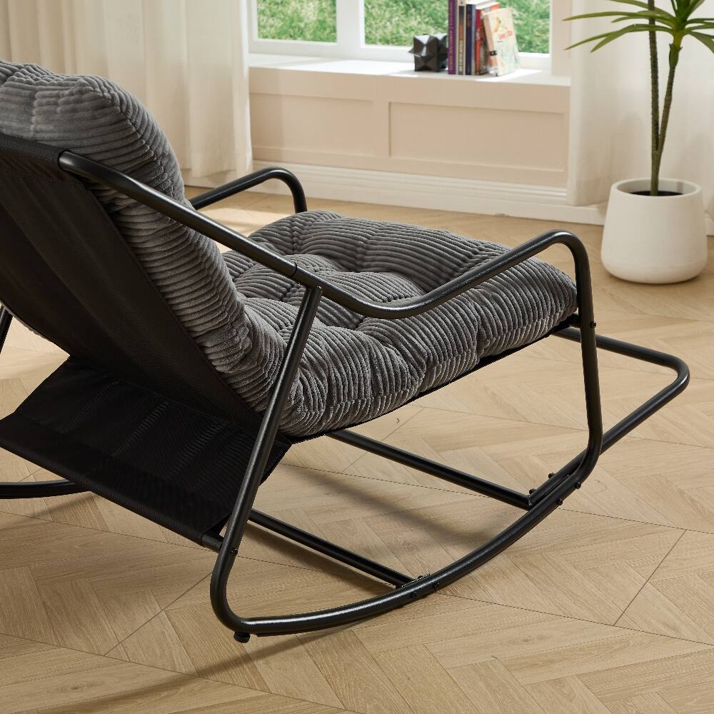 Alt View 1. Loheer - Loheer Outdoor Rocking Chair with Thick Grey Cushion Modern Metal Frame Patio Seating for Adults Living Room Bedroom - Grey.