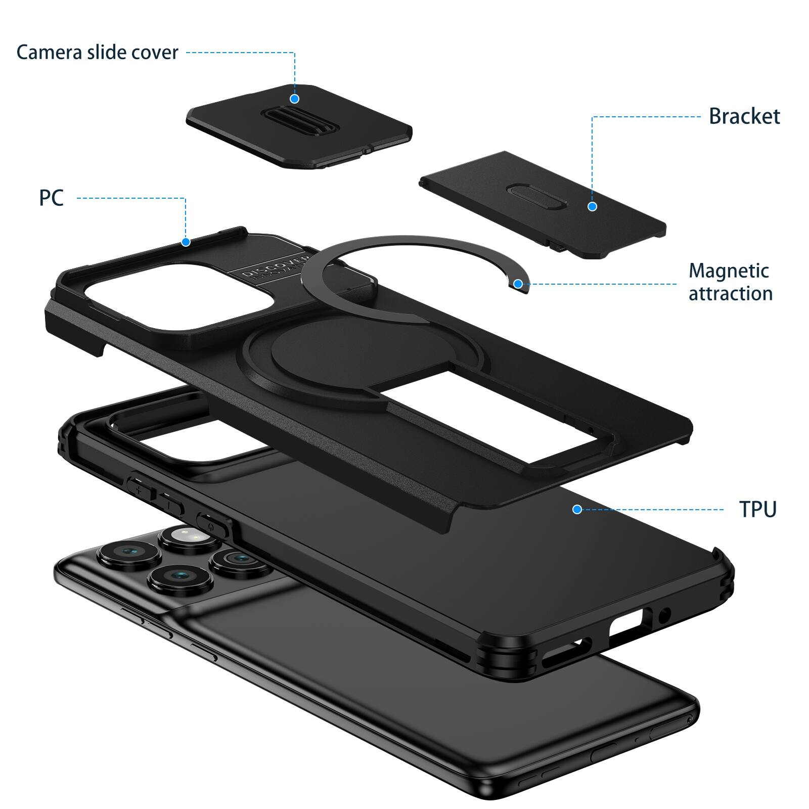 Camera slide cover  
Bracket  
PC  
Magnetic attraction  
TPU
