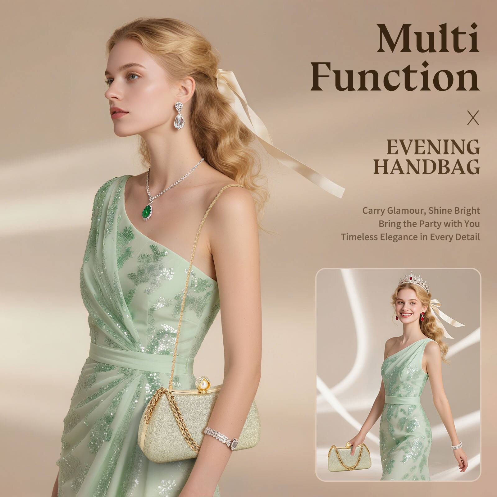 Multi Function X EVENING HANDBAG  
Carry Glamour, Shine Bright  
Bring the Party with You  
Timeless Elegance in Every Detail