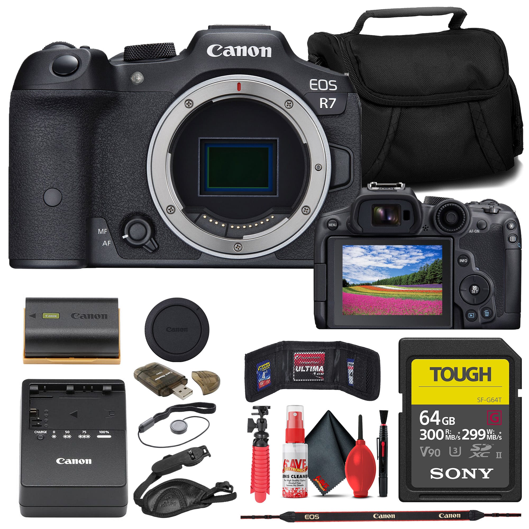 Canon - EOS R7 Mirrorless Camera + 64GB TOUGH SD Card + Bag Base Bundle (International Version)