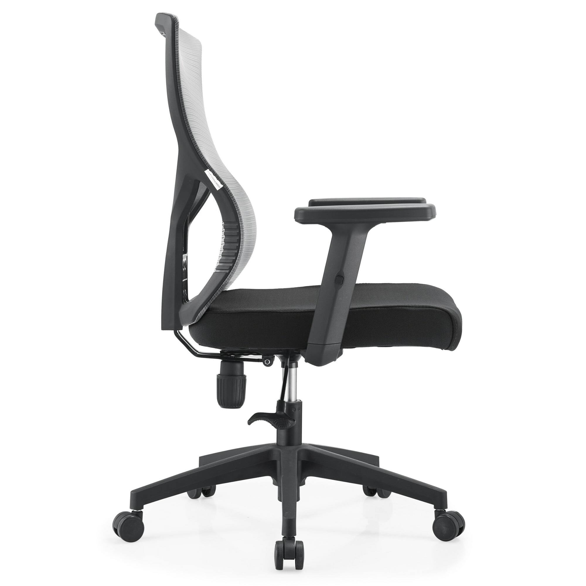 Alt View 2. LeisureMod - Glen Office Chair Upholstered Cotton Mid-Back Mesh Computer Chair with Adjustable Height, Swivel and Tilt - Light Grey.