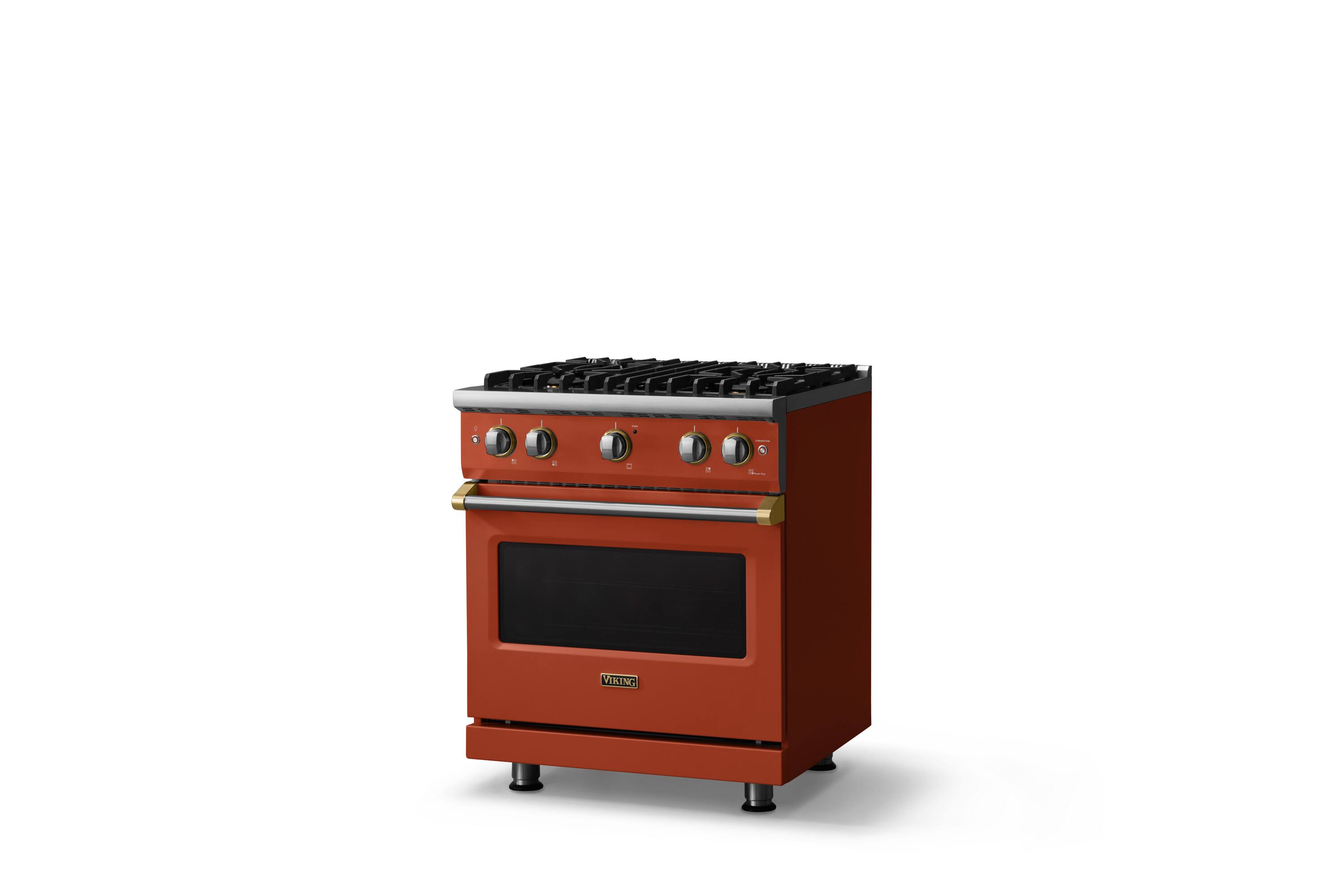 Angle. Viking - 30 in. Wide Pro 5 Series 4.0 Cu. Ft. Freestanding Sealed 4 Burner Gas Convection Range - Spiced Cider/Brushed Brass - Spiced Cider.